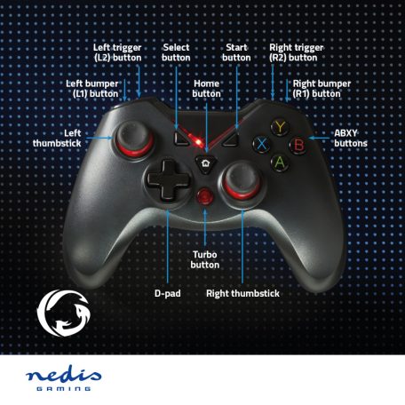 gamepad | USB Type-A | USB-áramellátású | PC | Gombok száma: 12 | Kábel hossz: 1.60 m | Fekete