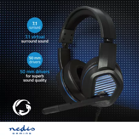 Gaming Headset | Teljes Fület Befedő Kialakítás | Surround | USB Type-A | Felhajtható Mikrofon | 2.10 m | LED