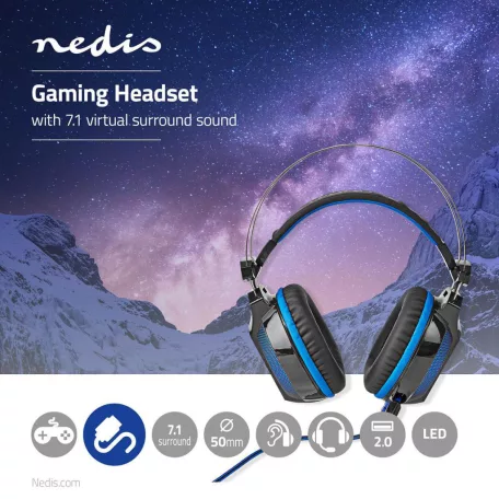 Gaming Headset | Teljes Fület Befedő Kialakítás | Surround | USB Type-A | Hajlítható és Behúzható Mikrofon | 2.10 m | Normál Lighting