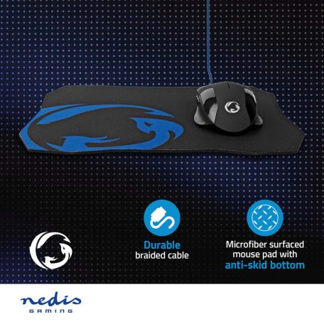 Gaming Mouse & Mouse Pad Set | Vezetékes | 1200 / 2400 / 4800 / 7200 dpi | Állítható DPI | Gombok száma: 6 | Jobbkezes | 1.50 m | Világítás Nélkül