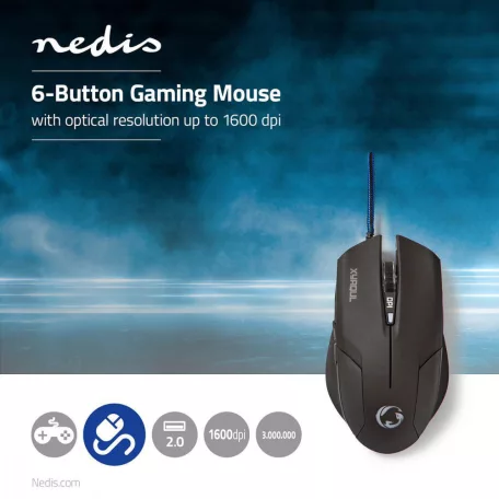 Gaming Mouse | Vezetékes | 800 / 1200 / 1600 dpi | Állítható DPI | Gombok száma: 6 | Jobbkezes | 1.50 m | LED