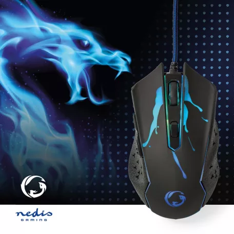 Gaming Mouse | Vezetékes | 1200 / 1800 / 2400 / 3600 dpi | Állítható DPI | Gombok száma: 6 | Programozható gombok | Jobbkezes | 1.50 m | LED
