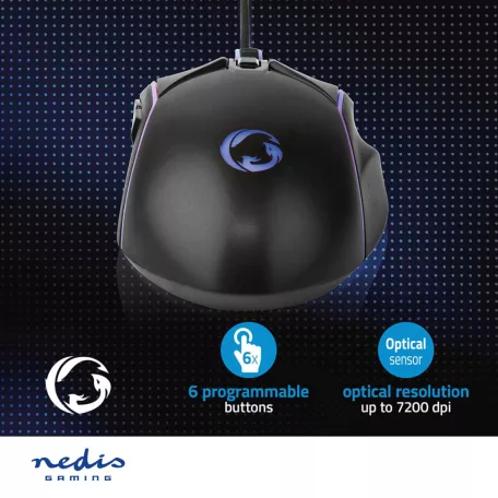 Gaming Mouse | Vezetékes | 800 / 1200 / 2400 / 3200 / 4800 / 7200 dpi | Állítható DPI | Gombok száma: 6 | Jobbkezes | 1.50 m | LED