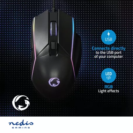 Gaming Mouse | Vezetékes | 800 / 1200 / 2400 / 3200 / 4800 / 7200 dpi | Állítható DPI | Gombok száma: 6 | Jobbkezes | 1.50 m | LED