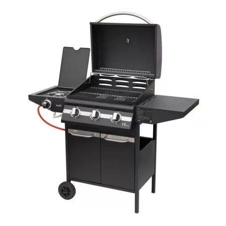 Home GRG01 gázgrill, 3 főégővel, 1 oldalégővel, 3,2 kW teljesítmény égőnként, nyomásszabályozó készlettel