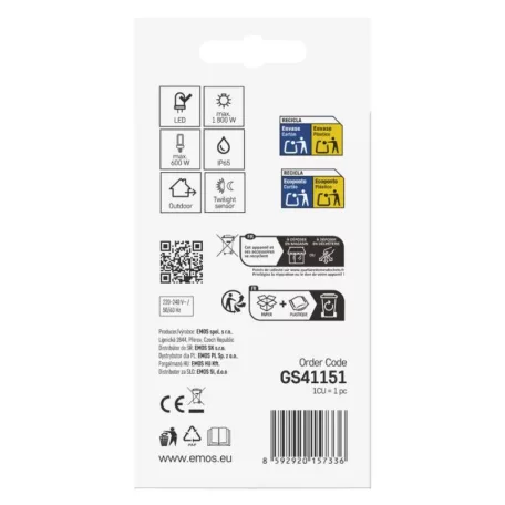 Szürkületérzékelő 1800W IP65
