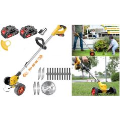   Kraftech 68v akkumulátoros fűkasza, Kraftech GT-1534iPro 16 részes Kerekes fűkasza, akkus bozótvágó és Szegélynyíró 2db 68v akkumulátorral