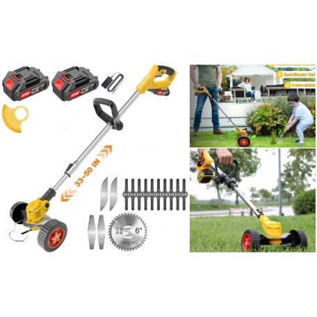 Kraftech 68v akkumulátoros fűkasza, Kraftech GT-1534iPro 16 részes Kerekes fűkasza, akkus bozótvágó és Szegélynyíró 2db 68v akkumulátorral