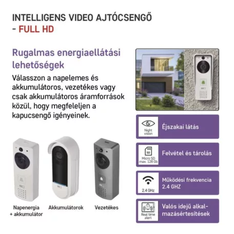 GoSmart Vezeték nélküli akkumulátoros video kaputelefon IP-09D wifivel és napelemmel