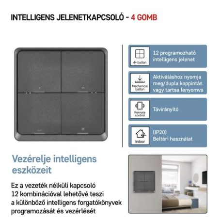 GoSmart Okos hordozható 4 funkciós szcenárió kapcsoló IP-2004ZB, ZigBee 3.0