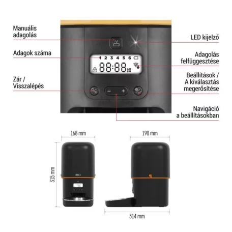 Pet Care állateledel adagoló, 4 L, fekete