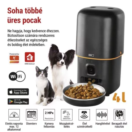 GoSmart állateledel adagoló kamerával Pet Care, 4 l, fekete, Wi-Fi