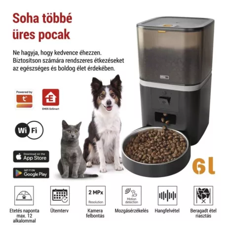 GoSmart állateledel adagoló kamerával Pet Care, 6 l, fekete, Wi-Fi