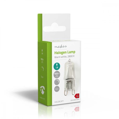Halogén izzó G9 | 18 W | 160 lm | 2800 K | Meleg Fehér | Egyértelmű | A csomagolásban található lámpák száma: 2 db