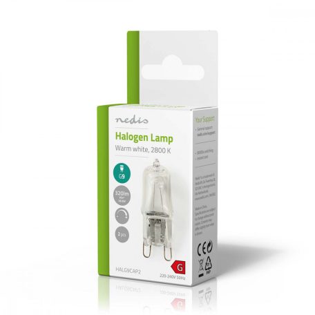Halogén izzó G9 | 28 W | 320 lm | 2800 K | Meleg Fehér | Egyértelmű | A csomagolásban található lámpák száma: 2 db