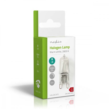 Halogén izzó G9 | 28 W | 320 lm | 2800 K | Meleg Fehér | Egyértelmű | A csomagolásban található lámpák száma: 2 db