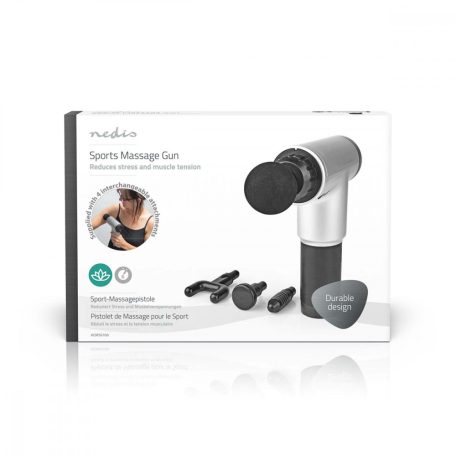Sport Masszázs Pisztoly | Elemes Áramellátás | Beépített Lítium-ion | Újratölthető | 6 Masszázs Mód | 4 Cserélhető Tartozék | Fekete / Szürke