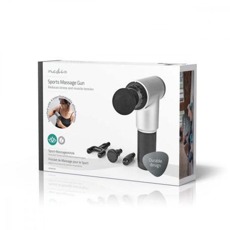 Sport Masszázs Pisztoly | Elemes Áramellátás | Beépített Lítium-ion | Újratölthető | 6 Masszázs Mód | 4 Cserélhető Tartozék | Fekete / Szürke