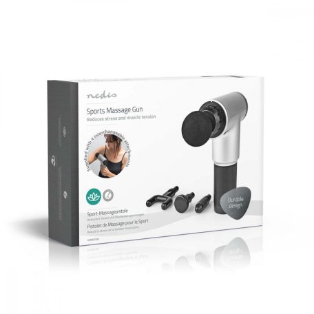Sport Masszázs Pisztoly | Elemes Áramellátás | Beépített Lítium-ion | Újratölthető | 6 Masszázs Mód | 4 Cserélhető Tartozék | Fekete / Szürke