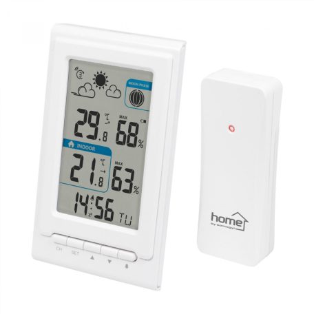Home HCW 01 időjárás-állomás külső jeladóval, várható időjárás-szimbólumok, ébresztés szundi funkcióval, maximum és minimum értékek kijelzése