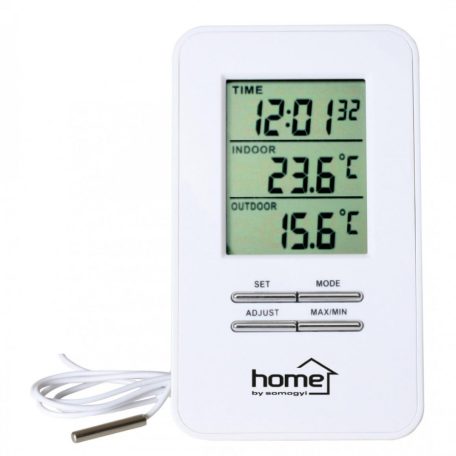 Home HC 12 vezetékes külső-belső hőmérő órával, bel- és kültéri hőmérséklet kijelzése, vezetékes hőmérő szonda, 12/24 órás időformátum, dátum