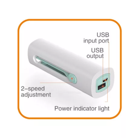 Home HF 10/T kézi, tölthető ventilátor, 10 cm-es lapátátmérő, 1200 mAh Li-ion akkumulátor, power bank funkció, visszahúzható lapát