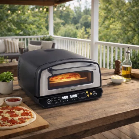 HOME HGPZ450 elektromos pizzasütő, max. 2000 W, max. 450 °C, LED kijelző, érintőgomb, fém ház, multifunkciós
