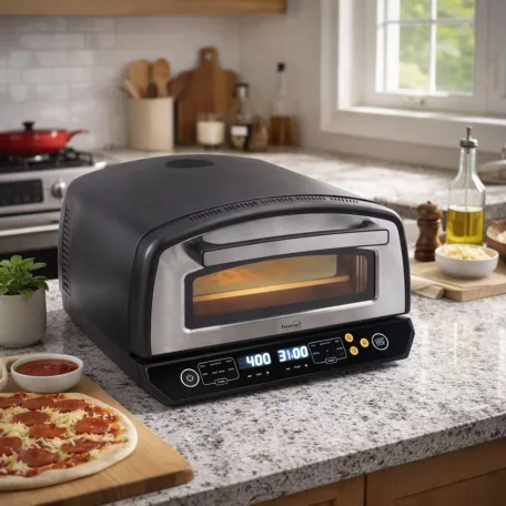 HOME HGPZ450 elektromos pizzasütő, max. 2000 W, max. 450 °C, LED kijelző, érintőgomb, fém ház, multifunkciós