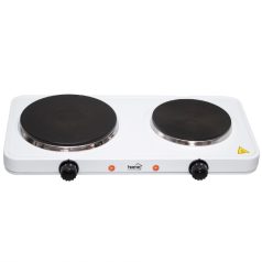   Home HG R 02WH hordozható elektromos főzőlap, dupla, teljesítmény 1000 W + 1500 W, ∅15 cm + ∅18 cm főzőfelület, zománcozott készülékház, fehér