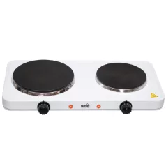   Home HG R 02WH hordozható elektromos főzőlap, dupla, teljesítmény 1000 W + 1500 W, ∅15 cm + ∅18 cm főzőfelület, zománcozott készülékház, fehér