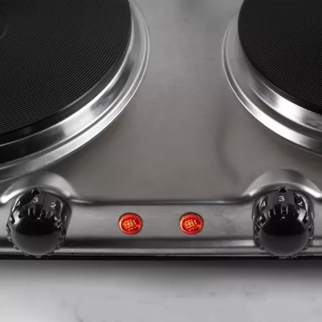 Home hg r 044ss Rezsó, rozsdamentes, dupla hordozható elektromos főzőlap, 1500 W + 1000 W INOX FŐZŐLAP elektromos