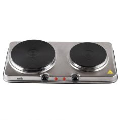   Home HG R 04SS hordozható elektromos főzőlap, dupla, teljesítmény 1000 W + 1500 W, ∅15 cm + ∅18 cm főzőfelület, rozsdamentes készülékház