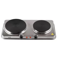   Home HG R 04SS hordozható elektromos főzőlap, dupla, teljesítmény 1000 W + 1500 W, ∅15 cm + ∅18 cm főzőfelület, rozsdamentes készülékház