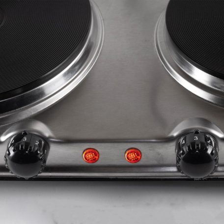 Rezsó, rozsdamentes, dupla hordozható főzőlap, 1500 W + 1000 W