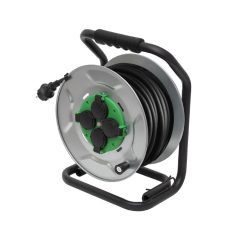   HOME HJRM2025 fém kábeldob, 25 méter, fém talp, H07RN-F 3G2,5 mm2 vezeték, 250 V~ / max. 16 A, túlmelegedés elleni védőkapcsolóval