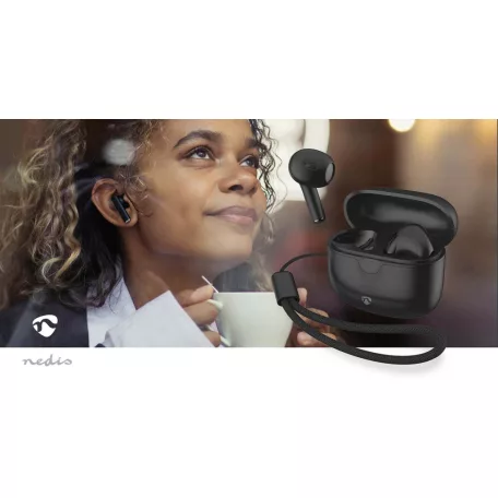 Teljesen vezeték nélküli fülhallgató | Bluetooth® | Maximális akkumulátor lejátszási idő: 16 óra | Érintés Vezérlés | Töltő tok | Kábel nélküli töltő tok | Beépített mikrofon | Hangvezérlés támogatás | Fekete