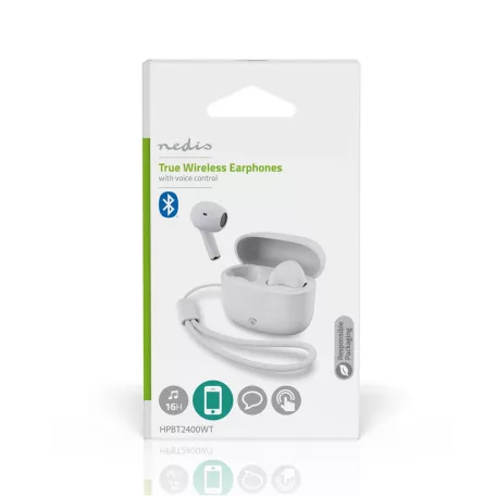 Teljesen vezeték nélküli fülhallgató | Bluetooth® | Maximális akkumulátor lejátszási idő: 16 óra | Érintés Vezérlés | Töltő tok | Kábel nélküli töltő tok | Beépített mikrofon | Hangvezérlés támogatás | Fehér