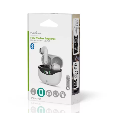 Teljesen vezeték nélküli fülhallgató | ANC (Active Noise Cancelling) | Bluetooth® | Maximális akkumulátor lejátszási idő: 30 óra | Érintés Vezérlés | Töltő tok | Kábel nélküli töltő tok | Beépített mikrofon | Hangvezérlés támogatás | Fehér