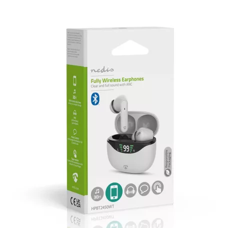 Teljesen vezeték nélküli fülhallgató | ANC (Active Noise Cancelling) | Bluetooth® | Maximális akkumulátor lejátszási idő: 30 óra | Érintés Vezérlés | Töltő tok | Kábel nélküli töltő tok | Beépített mikrofon | Hangvezérlés támogatás | Fehér