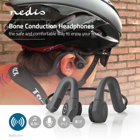 Bone Conduction fejhallgató | Bluetooth® | Maximális akkumulátor lejátszási idő: 6.5 óra | Beépített mikrofon | Belső memória: 8 GB | Hangerő szabályozás | IPX5 | Szürke