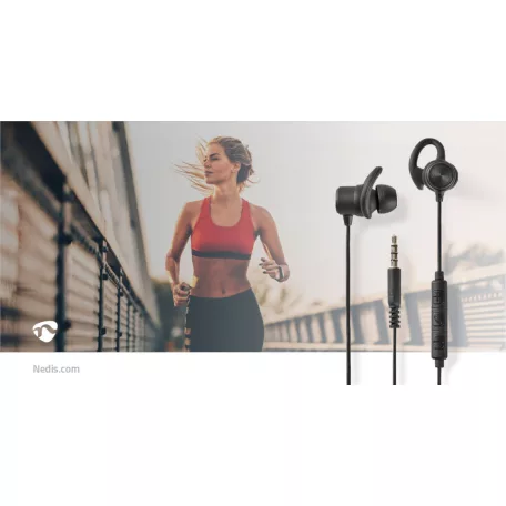 Vezetékes fülhallgató | 3.5 mm | Kábel hossz: 1.20 m | Beépített mikrofon | Hangerő szabályozás | Fül szárny | Fekete