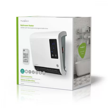 NEDIS Fürdőszoba melegítő 2000W, állítható termosztát, 2 fűtési mód, IP22, távirányító, fehér, Nedis Fürdőszoba fűtőtestek | 2000 W | Állítható hőmérséklet | 2 Hőmód | IP22 | Távirányító | Fehér