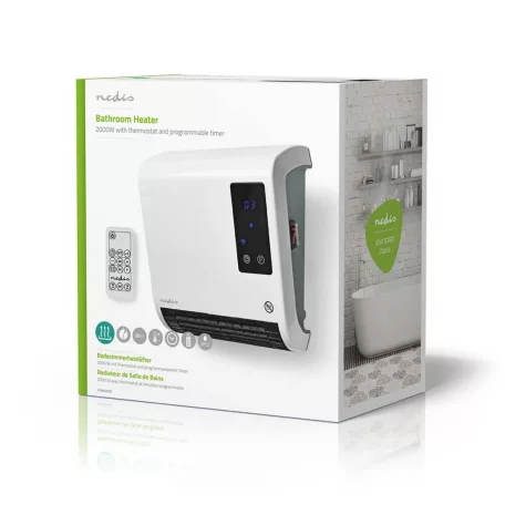Fürdőszobai fűtőtest | 2000 W | Állítható hőmérséklet | 2 Hőmód | IP22 | Távirányító | Fehér