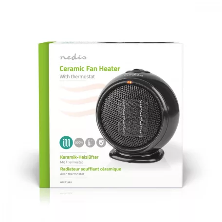 NEDIS HTFA15BK Kerámia PTC ventilátor Fűtés | 500 W | 1 Fűtési mód | Állítható hőmérséklet | Túlmelegedés elleni védelem | Borulás ellen védett