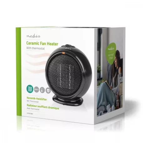 NEDIS HTFA15BK Kerámia PTC ventilátor Fűtés | 500 W | 1 Fűtési mód | Állítható hőmérséklet | Túlmelegedés elleni védelem | Borulás ellen védett