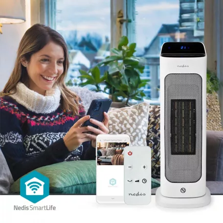 NEDIS SmartLife kerámia PTC ventilátorfűtő | Wi-Fi | 2000 W | 2 Hőbeállítások | Oszcilláló | Kijelző | 10 - 49 °C | Android™ / IOS | Fehér HTFA20WTW