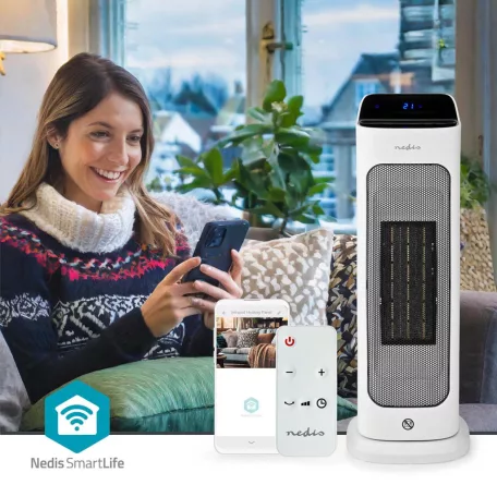 SmartLife kerámia PTC ventilátorfűtő | Wi-Fi | 2000 W | 2 Hőbeállítások | Oszcilláló | Kijelző | 10 - 49 °C | Android™ / IOS | Fehér