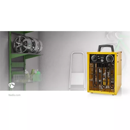 Ipari tervezésű ventilátorfűtő | 1000 / 2000 W | Állítható hőmérséklet | 2 Hőbeállítások | IP24 | Beépített fogantyúval | Sárga