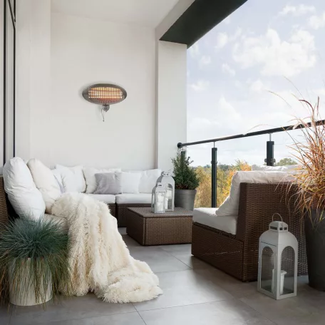 Terasz hősugárzó | 2000 W | 3 Hőbeállítások | Falra szerelhető | IP34 | Fekete