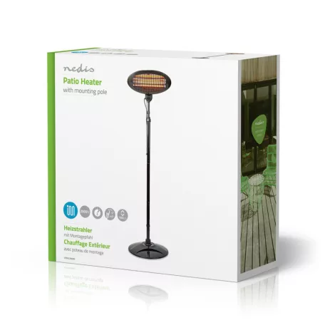 Terasz hősugárzó | 2000 W | 3 Hőbeállítások | Borulás ellen védett | IP34 | Fekete